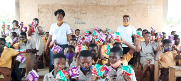 Donation Of Nose Masks And Sanitary Pads To Pupils at Nkyemkyemaamu In Berekum