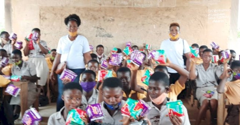 Donation Of Nose Masks And Sanitary Pads To Pupils at Nkyemkyemaamu In Berekum